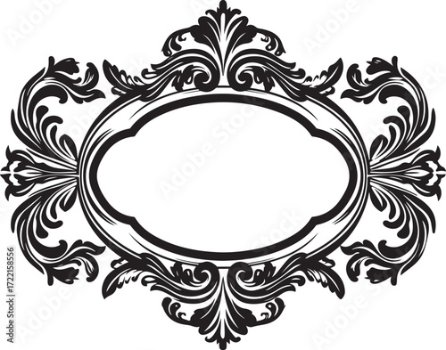 Ornate oval frame with swirling decorative elements and antique vintage borders for design