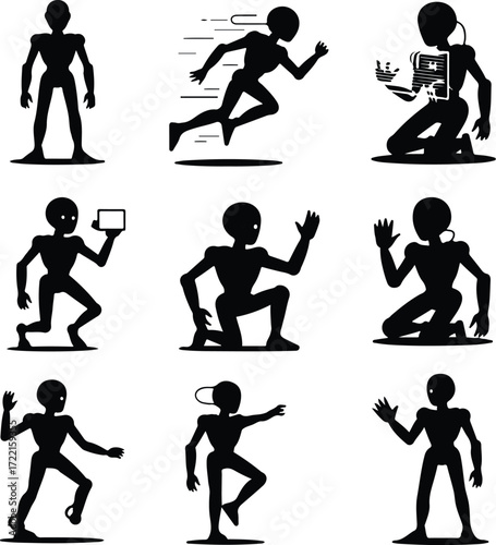 AI Robot Silhouette Icon Vector Collection Futuristic Robot and Android Silhouette Set