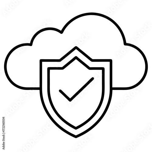 Cloud Security Icon – Shield with Checkmark in Front of Cloud
