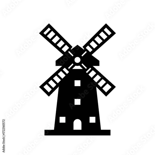 Windmill Silhouette Simple Black and White Farm Energy