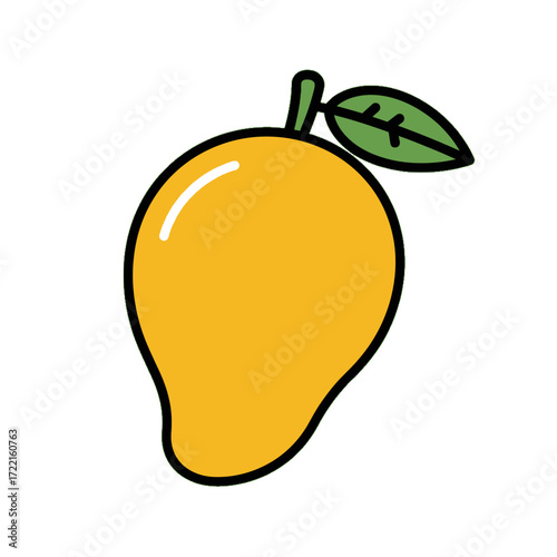 Ripe mango simple outline with leaf tropical fruit healthy eating