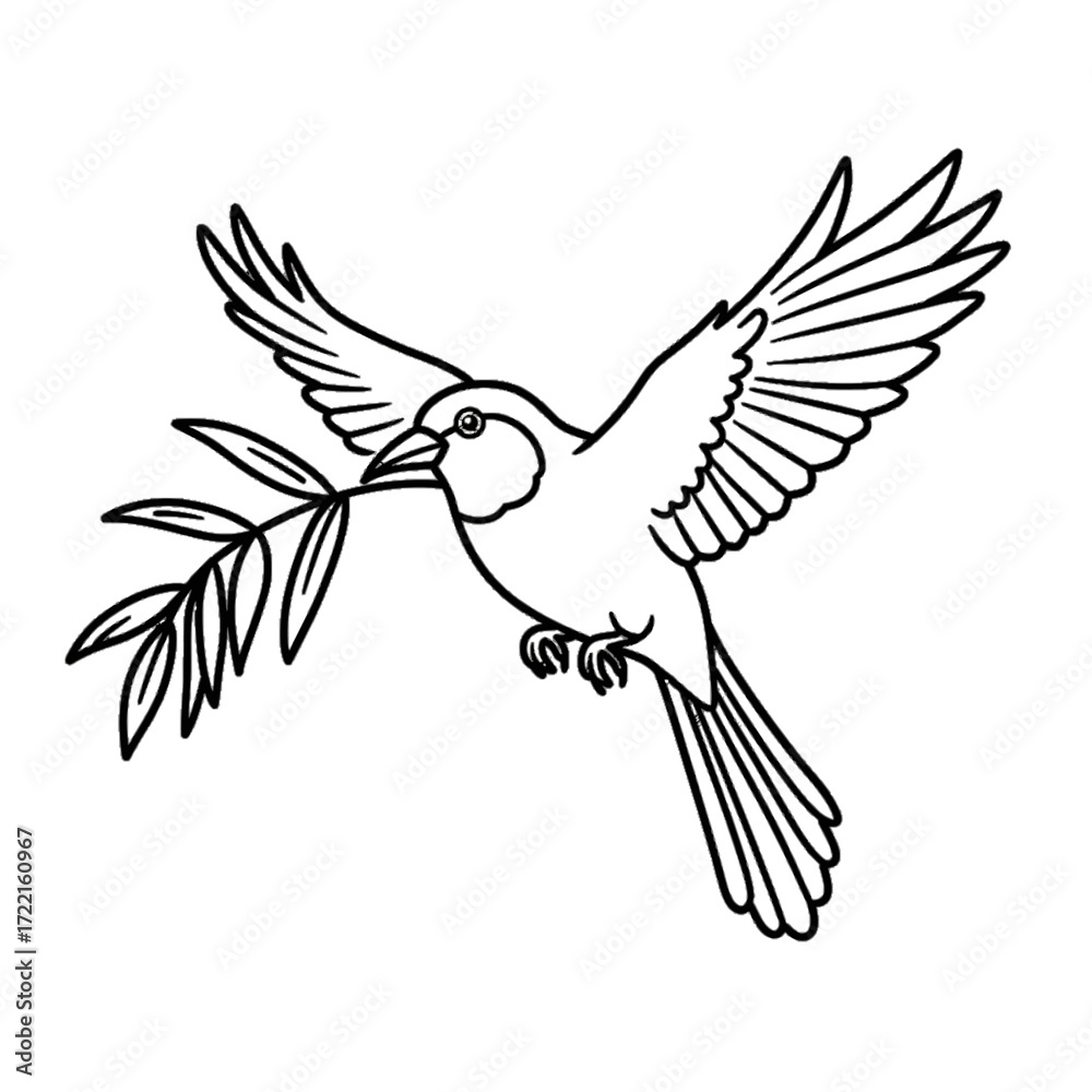Obraz premium Dove carrying olive branch line art peaceful symbol hope and new beginnings
