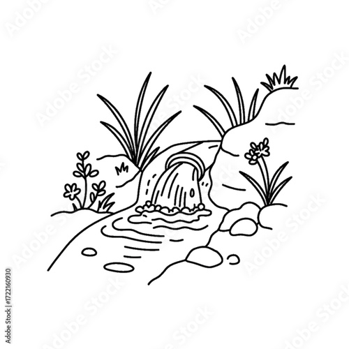 Water flowing from pipe line art nature scene peaceful environment