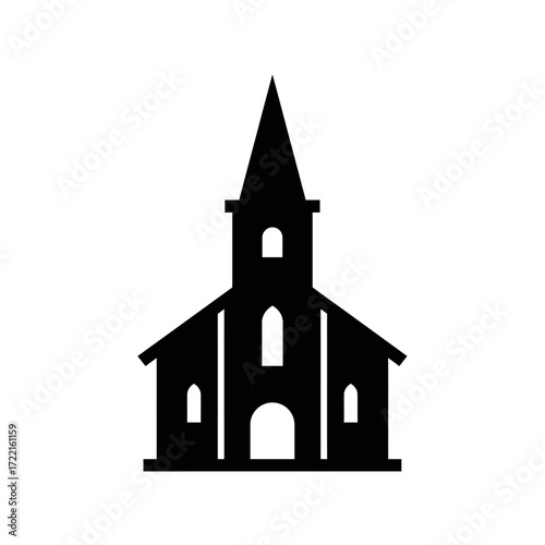 Church Silhouette Simple Black Shape Isolated on white Religious building