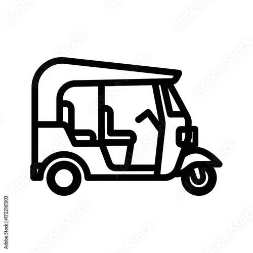 Auto Rickshaw Line Art Transportation in Asia Minimalist Style