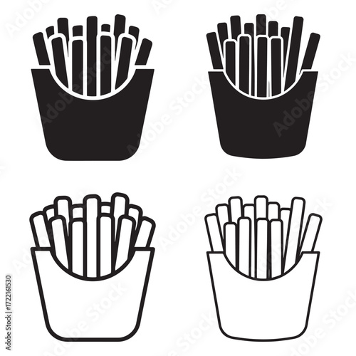 French fries icon set silhouette outline vector