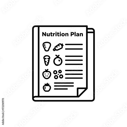 Nutrition plan document with fruits and vegetables icons  