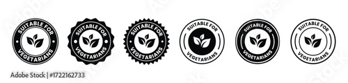 Suitable for Vegetarians stamp sticker with Leaves icon vector illustration. Suitable for Vegetarians sign, logo, badge, icon, sticker, label, emblem, stamp, symbol, black, line, flat vector.