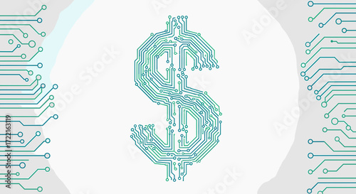 Digital currency dollar sign technology circuit board finance investment wealth money business future tech onehundred