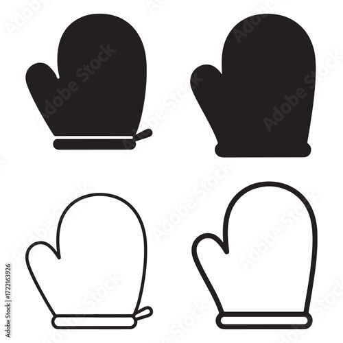 Oven mitt icon set silhouette outline vector