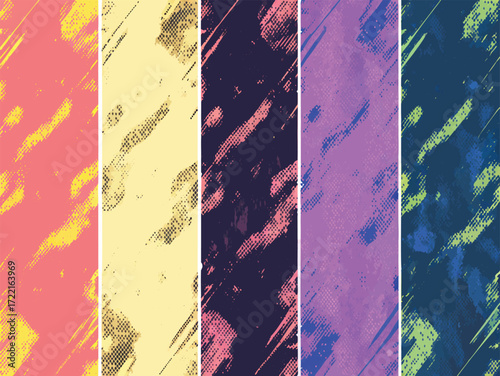 Retro Punk Poster Texture Set – Graffiti Street Art, Comic Gradient, Grunge Folded Paper & Halftone Backgrounds