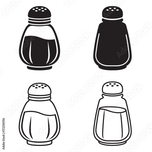Salt shaker icon set silhouette outline vector