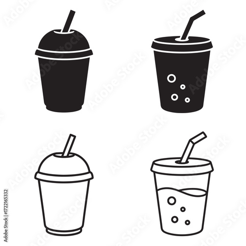 Soda cup icon set silhouette outline vector design