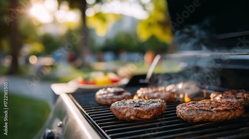 Wallpaper Mural A group of friends barbecues in a park with grills smoking burgers sizzling a cooler of drinks open and a breeze rustling trees presented in a savory photo with meat char ice Torontodigital.ca