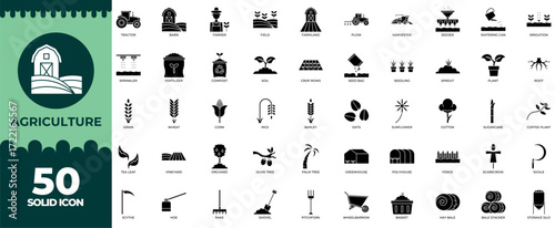 Collection of Agriculture Solid Icon Set
