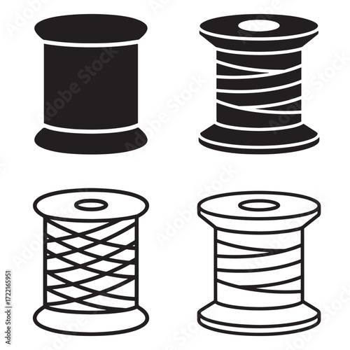 Thread spool icon set silhouette outline vector design
