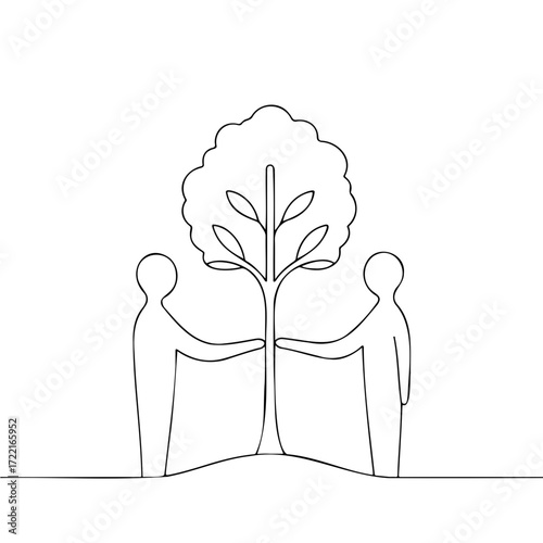 Two figures holding hands around tree symbolizing International Friendship Day  