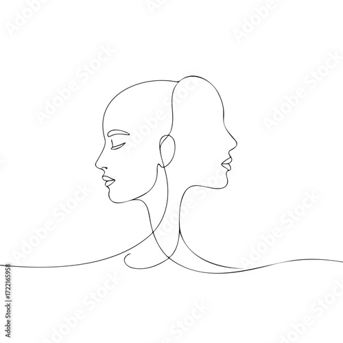 Abstract line drawing of two faces symbolizing connection and friendship for International Friendship Day  