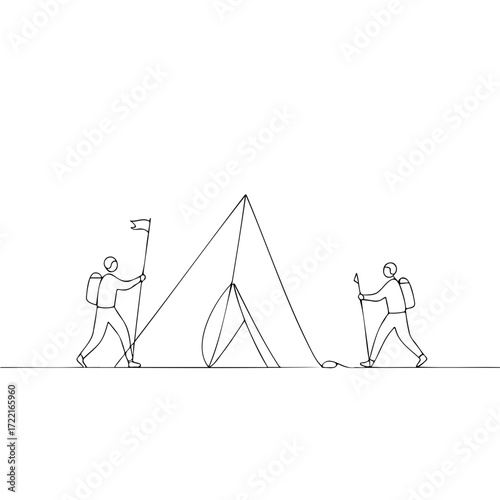Two hikers setting up a tent in nature for International Friendship Day  