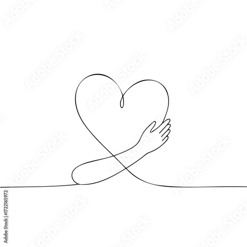 Continuous line drawing of hands forming heart shape for International Friendship Day  