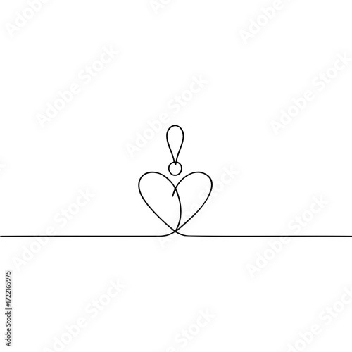 Continuous line drawing of heart with exclamation mark for friendship  