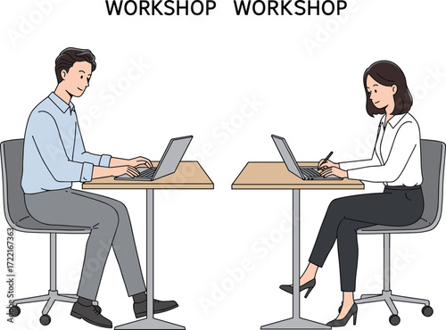 Business workshop session, teamwork collaboration, office learning, professional training, corporate seminar, laptop study, workplace education, employee development, career skills improvement