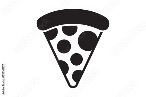 Simple black and white slice of pepperoni pizza icon