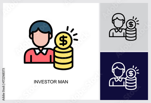 Investor Man icon Multi Style Vector Illustration 
