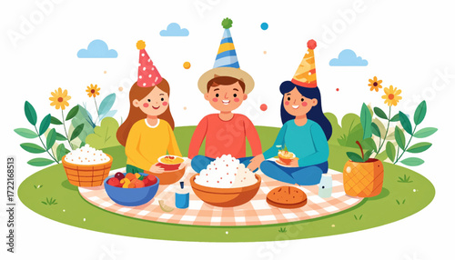 Joyful Friends Celebrating with a Picnic