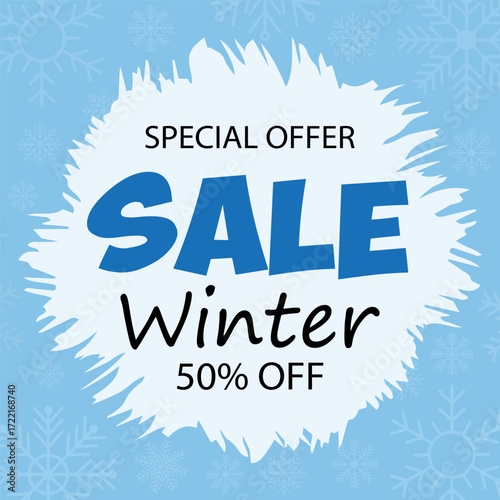 Winter banner with snowflakes for winter sale. Winter special offer advertisement. Vector illustration
