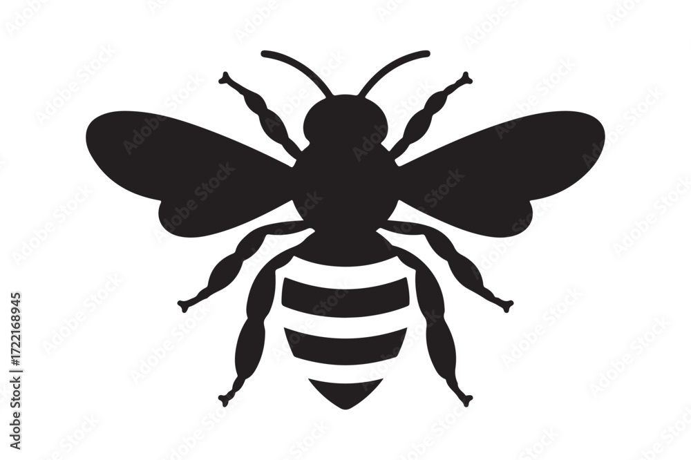 Fototapeta premium Simple black silhouette of a bee with striped abdomen