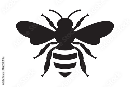 Simple black silhouette of a bee with striped abdomen