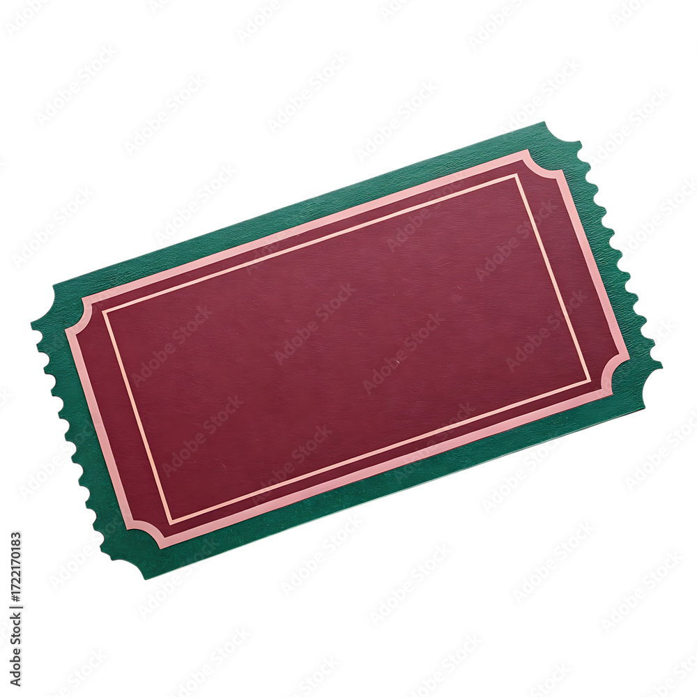 Fototapeta premium Deep crimson and green raffle ticket with perforated edges for events isolated on transparent background