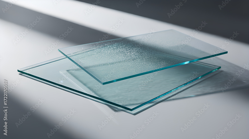 Naklejka premium Layered Teal-Edge Glass Sheets with Sparkle Dust
