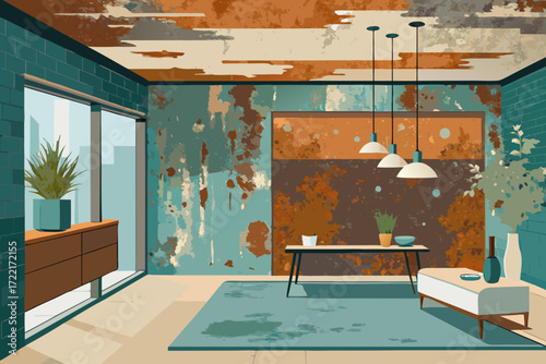 vector of A patinated wall is enough to liven up the space. This art brings simplicity to the peak and has the greatest impact on interior design with the least elements.