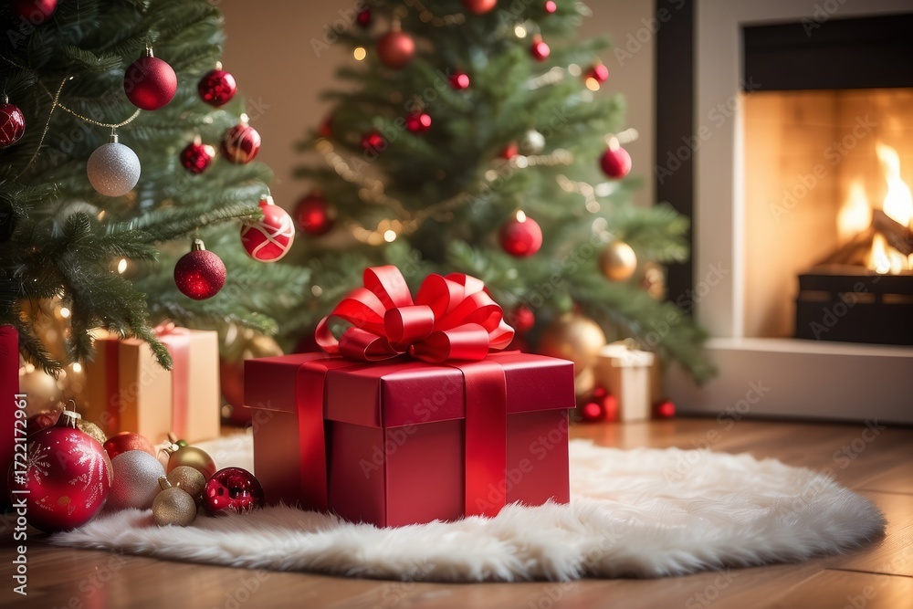 Obraz premium Wrapped Christmas presents under decorated tree at home