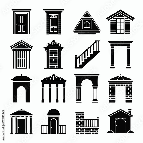 architecture icons, building symbols, vector icons, construction icons, real estate, urban planning, minimalist design, premium vector, clean symbols, vector pack, high quality, modern icons, building
