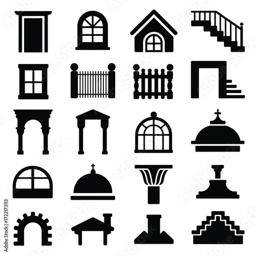 Minimalist Architecture Icons, Clean Vector Building Symbols for Construction, Real Estate, Urban Planning, High-Quality Design for Professional Projects