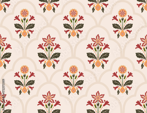 Vector Hand drawn colourful geometric flowers Motifs African boho paisley, seamless patterns with floral for fabric Ethnic Indian Pattern, textiles, clothing, wrapping paper, backdrop, banner.
