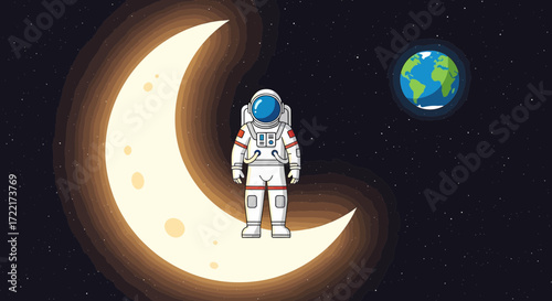 Astronaut Standing On Moon With Earth In The Background