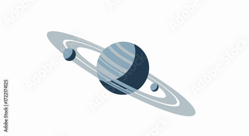 Saturn With Rings And Moons Stylized Flat Vector Illustration