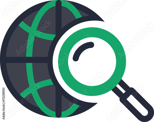 Global search concept Magnifying glass over earth icon Modern flat design Vector illustration Isolated on white background