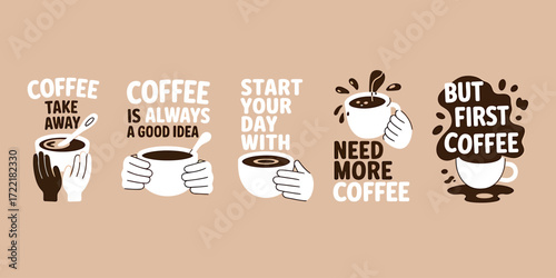 Minimalist coffee themed graphic set of five designs