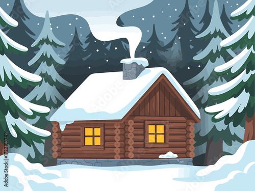 Serene winter landscape illustration with snow and trees