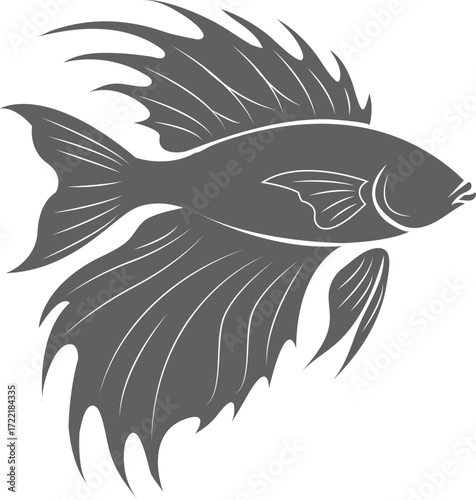 Betta Fish Vector – Elegant Siamese Fighting Fish Silhouette Design