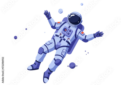 An astronaut floats weightlessly in space, surrounded by planets. A vibrant, modern illustration perfect for digital backgrounds and creative projects.
