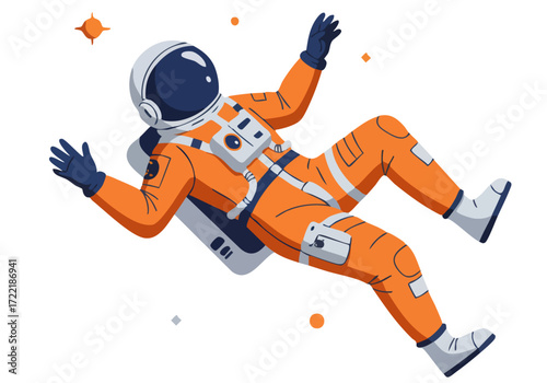 An astronaut floats weightlessly in space, surrounded by glowing particles. A vibrant, modern illustration depicting space exploration and innovation.