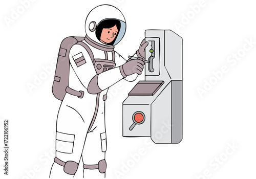 Astronaut meticulously maintains buoyancy while repairing a panel in a space station. A focused, professional image conveying technical expertise and the challenges of space exploration.