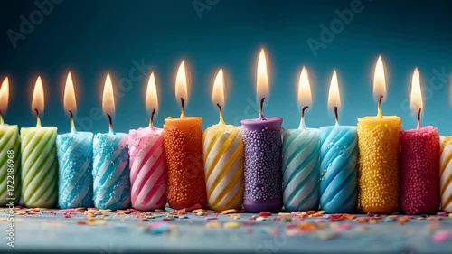 Colorful Birthday Candles in a Row