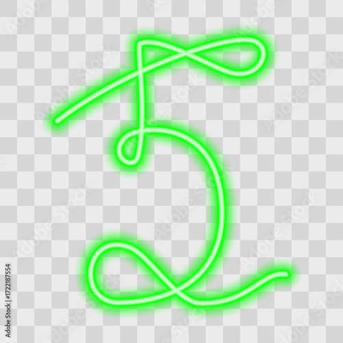 Hand drawn Number Five One continuous line Neon Glowing Effect Birthday or Date Thematic Decoration